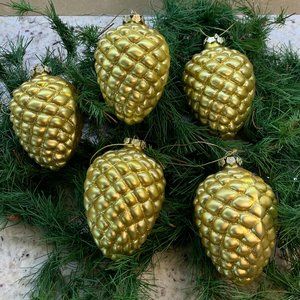 Pine Cone glass ornaments - gold - set of 5